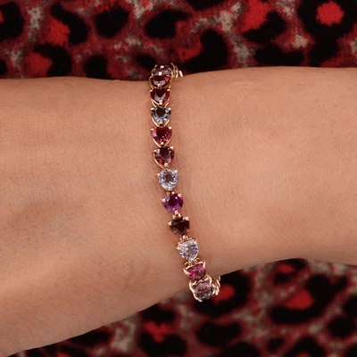 Brazalete de piedras preciosas de turmalina rosa zafiro múltiple de oro macizo de 14 k 12,22 Tcw Foto 1 de 4