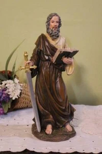 St. Paul Statue Sword and Bible in Hand 12 inch Indoor Outdoor Resin - Picture 1 of 6
