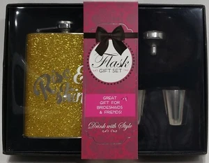 Rise And Shine Ladies Gold Glitter 4 Piece Flask Gift Set - Picture 1 of 3