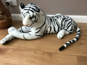 Großer Tiger riesig liegend Stofftier Plüsch 138 cm realistische Eigenschaften weiße Katze - Bild 1 von 4