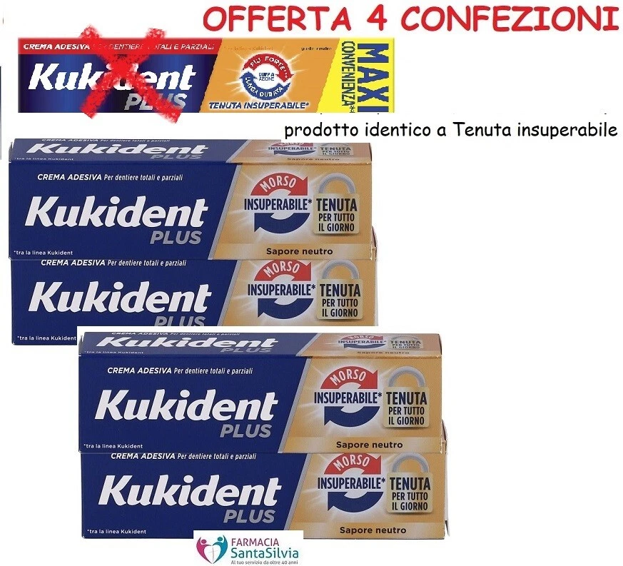 4 X KUKIDENT PLUS TENUTA MORSO INSUPERABILE SAPORE NEUTRO - FORMATO MAXI 57 G