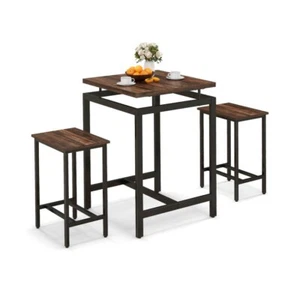 3 PCS Dining Counter Height Table & 2 Stool Set W/Floating Tabletop and Footrest - Picture 1 of 10