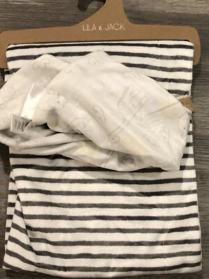 Manta Bebé Lila & Jack Gris Blanco Rayas Elefante Jirafa Nube Estrella Sol Nueva Foto 1 de 4