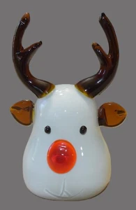 Large 7" Tall Rudolph The Red Nose Reindeer Christmas Heavy Blown Art Glass - Picture 1 of 8