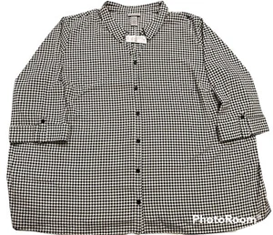 Camicetta donna Catherines taglie forti 4X pied de poule nero bianco manica 3/4 $50 - Foto 1 di 13