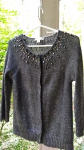 Pre-owned Coldwater Creek Charcoal Gray Beaded Cardigan 3/4 sleeve XS size - Picture 1 of 5