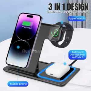 3 in 1 15W Wireless Charger Dock Fast Charging For iPhone Apple Watch Samsung - Picture 1 of 15