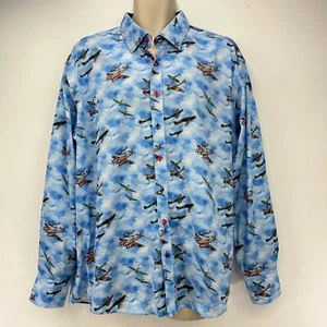 Claudio Lugli Hemd Herren 3XL Spitfire Print blau weiß Designer XXXL RAF Planes - Bild 1 von 16