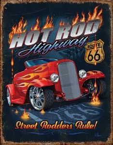 Hot Rod Route 66 Tin Sign Wall Décor 2370 - Picture 1 of 1
