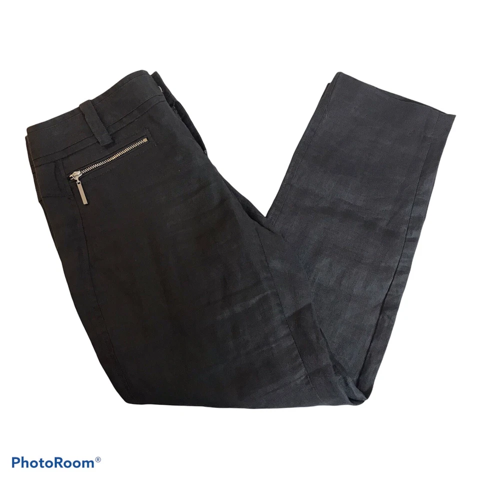 Pantalones de lino CALVIN KLEIN para mujer talla 2 recortados gris carbón cremalleras de pierna cónicas Foto 1 de 4