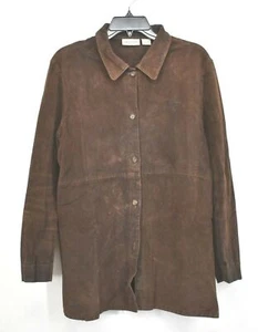 Kim Rogers Sport Women Brown Long Sleeve Button Front Side Slit Leather Jacket L - Picture 1 of 9