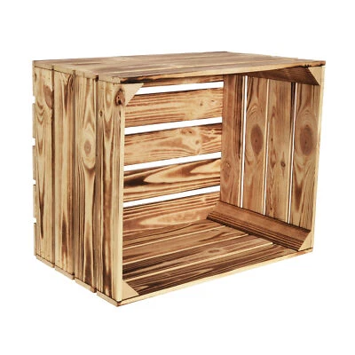 Geflammte Obstkiste 50x40x30cm Holzkiste Weinkiste Schuhregal Wandregal  - Bild 1 von 4