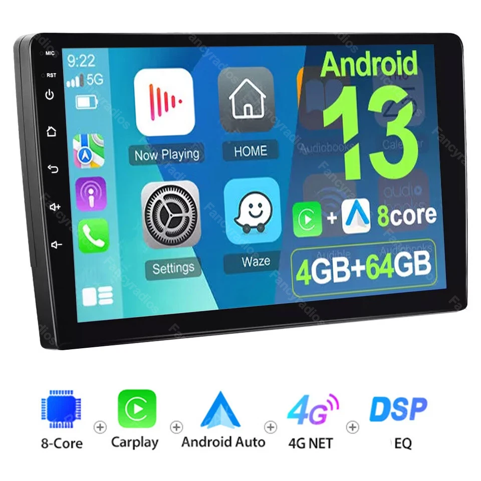 9inch 8 core 4G+64G Android 13 Apple Carplay Car Stereo GPS Radio FM/RDS WIFI - Image 1 of 4
