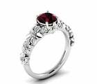 3ct Simulated Red Garnet Flower Solitaire with Accent Ring 14k White Gold Plated
