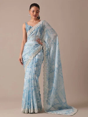 Sari estilo Bollywood com blusa fantasia indiana feminina designer festa de casamento Saree - Imagem 1 de 3
