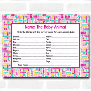 Tarjetas divertidas palabras juegos de baby shower para bebés animales - Imagen 1 de 1