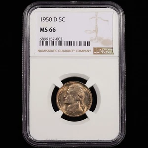 1950-D Jefferson Five Cent 5c - NGC GRADED MS66 - Stunner... - Picture 1 of 4