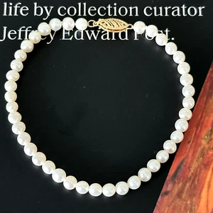 14K Yellow Gold 4.5MM Genuine Real Pearl Hand Knotted Strand Bracelet 7" - Picture 1 of 12