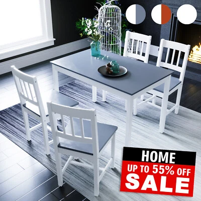 ELEGANT Dining Table and 4 Chairs Set Grey Quality Wooden Home Kitchen Furniture