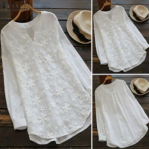 Plus Size Women V Neck Blouse T-Shirt Casual Loose Baggy Long Sleeve Tunic Tops - Picture 1 of 7