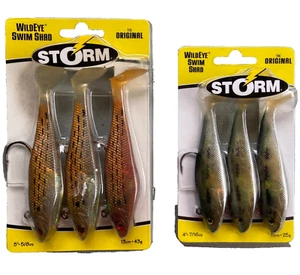 Fishing Lure Lot New Storm WildEye Swim Shad 4” 5” Baby Bass Bunker Paddle Tail - Picture 1 of 12