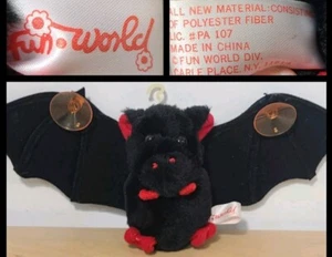 Vintage Fun World Halloween Decoration Plush Bat Window Cling Suction Cups - Picture 1 of 8