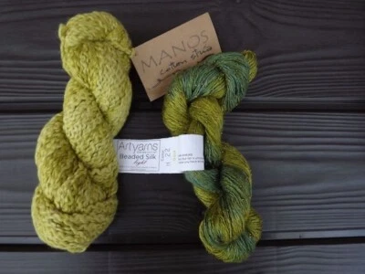 Artsyarns beaded silk, 1 x 150 yards, hand-dyed color H 22 + Manos Cotton Stria - Image 1 of 4