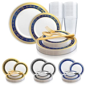 Disposable Plastic Dinnerware Set Wedding Party Package Elegant Mosaic Plates - Picture 1 of 50