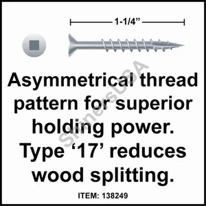 (8000) Particle Board Screw Type 17 8x1-1/4 Square Drive Flat Head w/Nibs 138249 - Picture 1 of 1