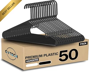 Plastic Clothes Hangers, 50 Pack, Heavy Duty, Space Saving for Coats, Pants - Picture 1 of 12