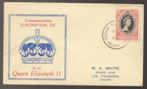 1953 KENYA Uganda Tanganyika CORONATION Queen Elizabeth 11 White FDC - Picture 1 of 2