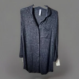 2X New Silky Soft Women Dark Gray Button up Long Sleeve Pajama Nightgown Pocket - Picture 1 of 2
