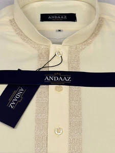 Men's Shalwar Kameez Cream Piyala Embroidery - Picture 1 of 2