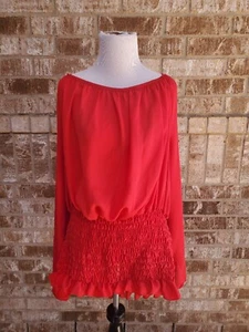 Ashley Stewart neu mit Etikett rot gesmoktes Langarm Bluse Top Größe 30/32 - Bild 1 von 4