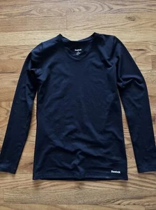 Reebok Girls Play Dry Black Long Sleeve V-neck Shirt Size L (12-14) Activewear - Picture 1 of 6
