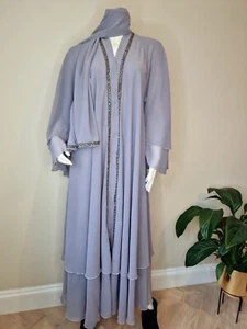 Womens Luxury Abaya Modest Islamic Dress Outfit Grey Size 54 Embellished Eid - Picture 1 of 5