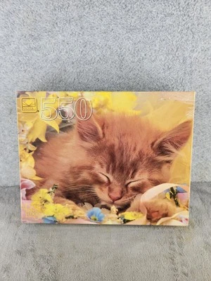 Golden 550 Piece Jigsaw Puzzle Orange Tabby Kitten Sleeping In Flowers - SEALED - Image 1 of 3