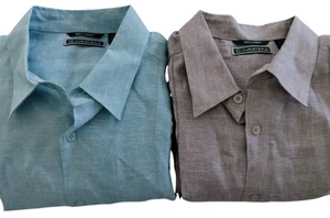 Cubavera Shirt Lot 2 Men’s Blue Gray 100% Linen Button Up Long Sleeve Shirt XL - Picture 1 of 17