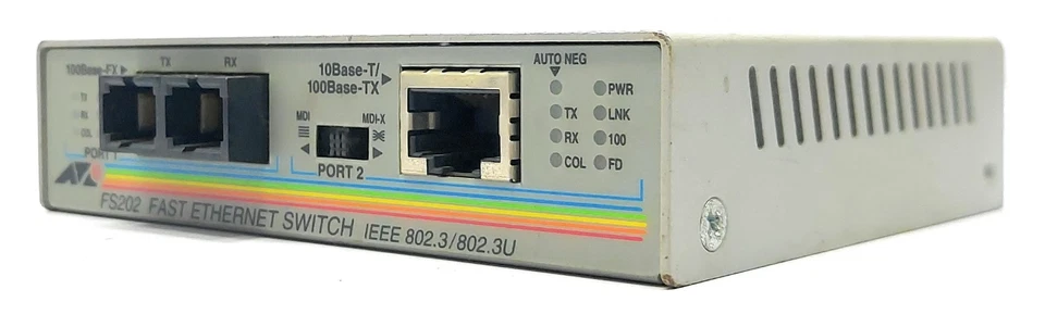 Allied telesyn AT- FS202 IEEE 802.3/802.3U Fast Ethernet Fiber Media Rate Switch - Image 1 of 4