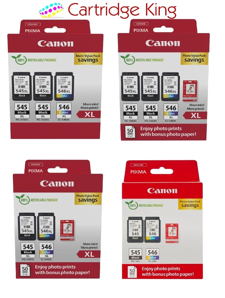Canon 545 / 546 Original Printer Ink Cartridges multipack / XL choices - Image 1 of 1