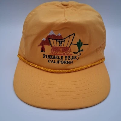 Vtg Pinnacle Peak California Hat Trucker Cap Strap Back Yellow Rope Wagon Logo - Image 1 of 4
