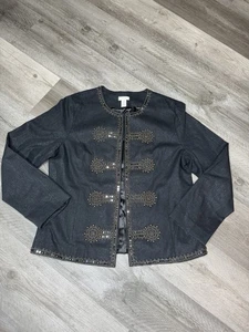 Blazer vaquero Chico’s talla 2/L para mujer con cuentas brillante militar Napoleón - Imagen 1 de 7