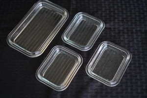 Lot of 4 Pyrex Clear Ribbed Glass Refrigerator Dish Lids ONLY - Picture 1 of 5
