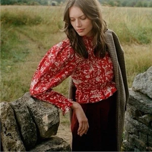 Doen Women's Heloise Oak Bluffs Floral Printed Pin Tucked Blouse Tunic Top S - Picture 1 of 16