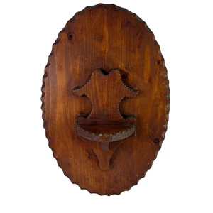 Vtg 1940-60s Primitive Wood Wall Sconce Candle Shelf Rustic Scalloped 14"x21"x6" - Picture 1 of 17