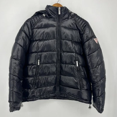 Chaqueta acolchada Guess para mujer talla L negra con capucha cremallera completa prendas exteriores de nailon Foto 1 de 4