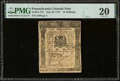 1775 PENNSYLVANIA American Revolution Colonial Currency Bank Note PA-177, PMG 20 - Image 1 of 4