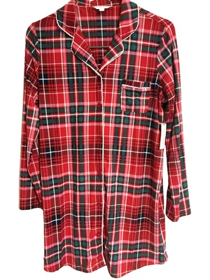LAURA ASHLEY Rojo Multi Cuadros Pijama Navidad Noche Vestido Camisa para Dormir Med TAN SUAVE Foto 1 de 4