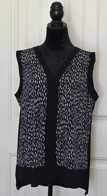 Jones New York Collection Tank Top Blouse Womens XLarge Black White V Neck - Image 1 of 4