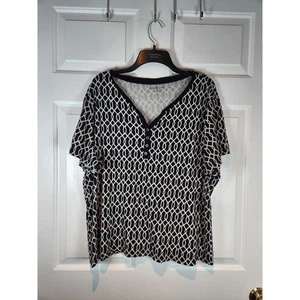 Women's sz 3X Black and White Short Sleeved T Shirt V Neckline Croft & Barrow - Picture 1 of 6